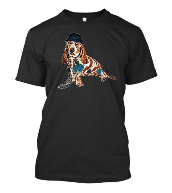 Basset Hound Wearing Bowler Hat And Tie T-Shirt