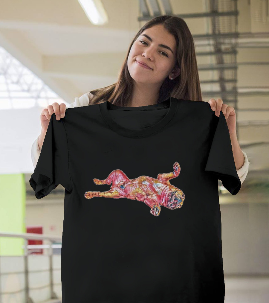 A Happy Bulldog Laying On His Back Playfully T-Shirt