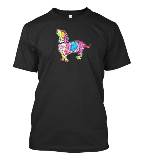 A Side View Of A Fit And Heal Colorful Dachshund T-Shirt