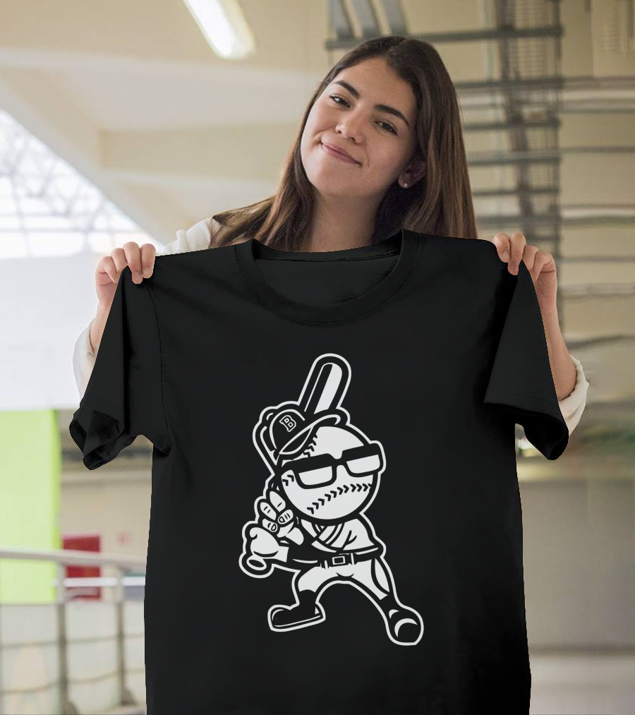 Brooklyn Baseball Character Batter with Cap and Glasses T-Shirt