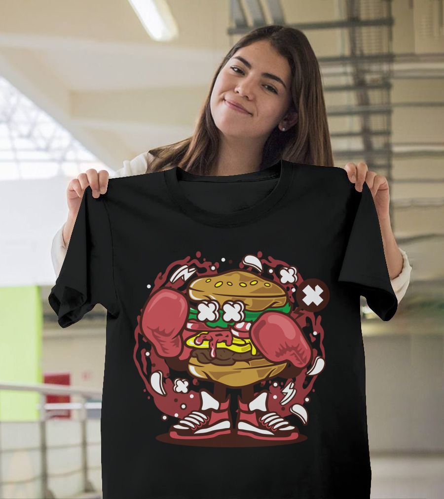 Burger Boxer Knockout Gloves and Sneakers Showdown T-Shirt