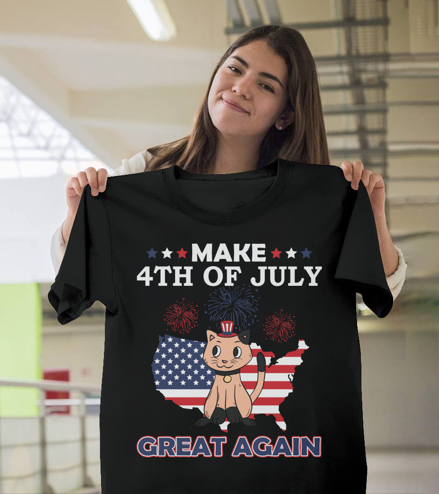 Make 4th of July Great Again Cat American Flag T-Shirt