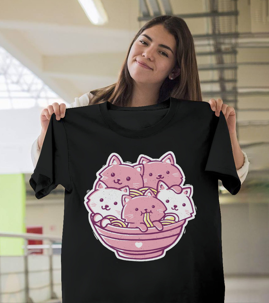 Cat Ramen Kawaii Noodle Bowl Cute Cats Eating Ramen T-Shirt