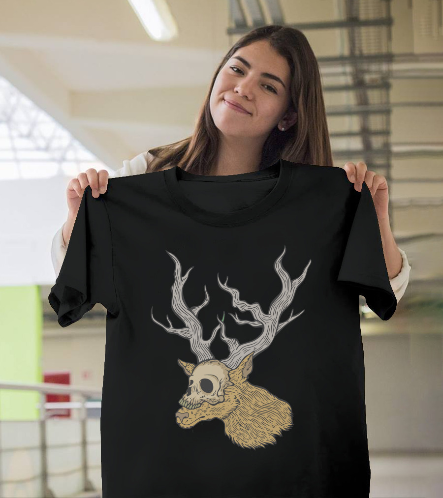 Deer Skull with Antlers and Animal Head T-Shirt