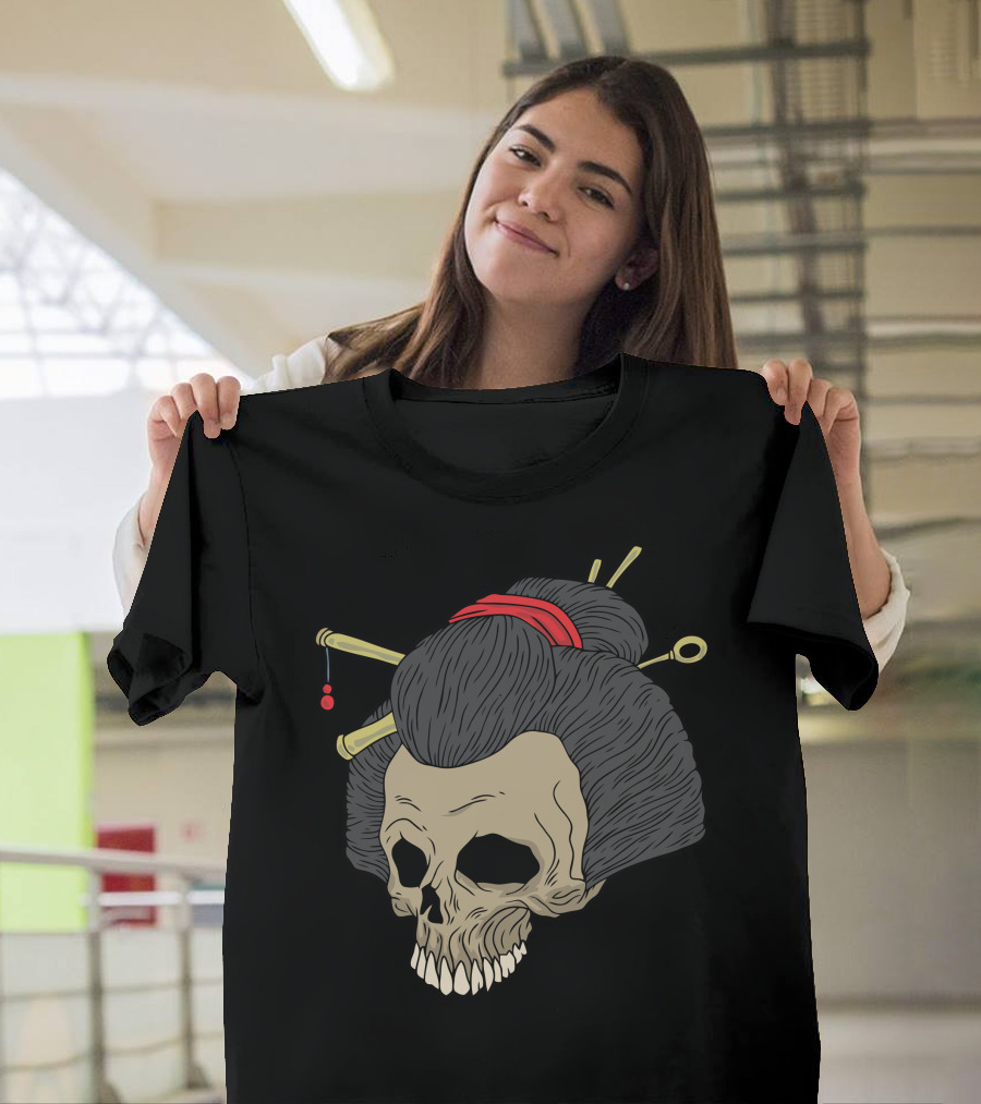 Japanese Skull Geisha Hair T-Shirt