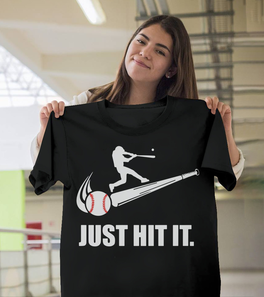 Just Hit It Baseball Silhouette Swing with Bat and Ball T-Shirt