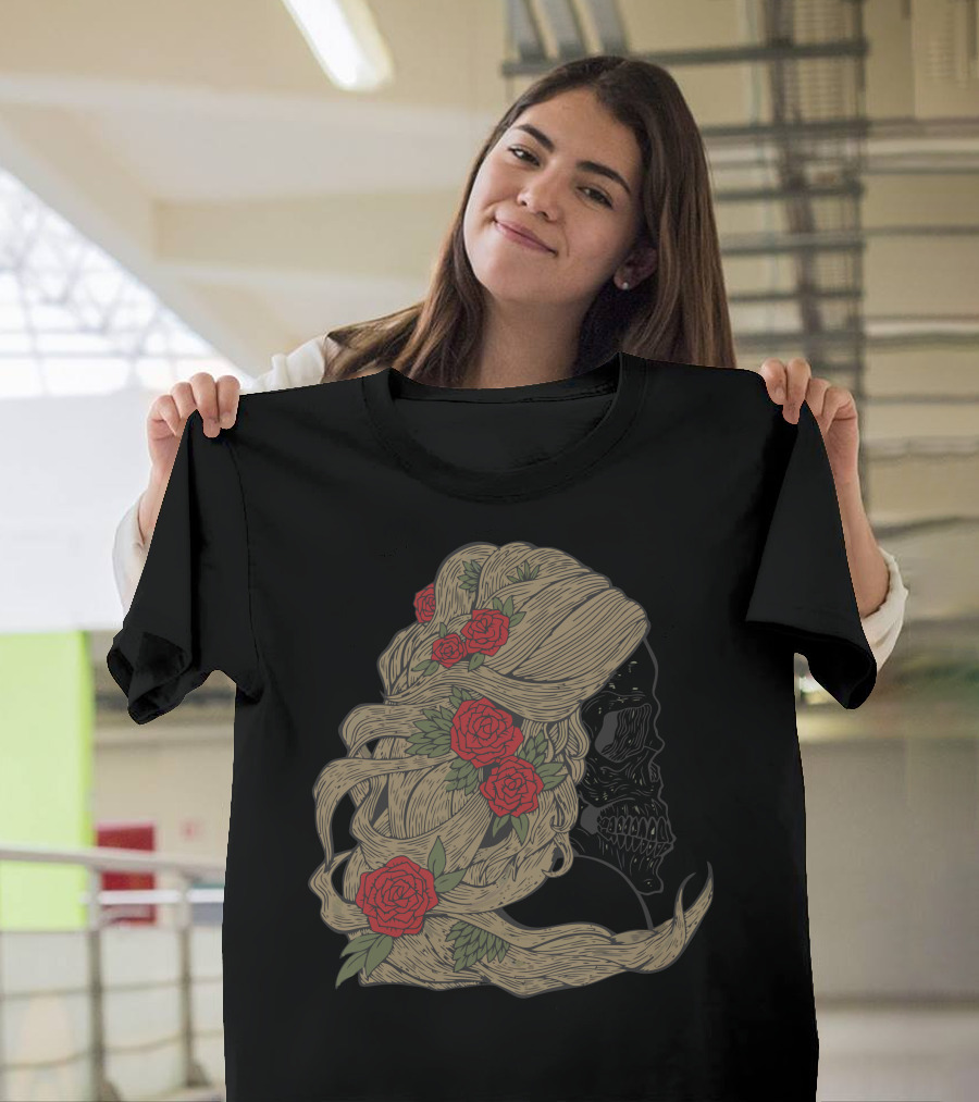 Lady Death Skull with Roses in Hair T-Shirt