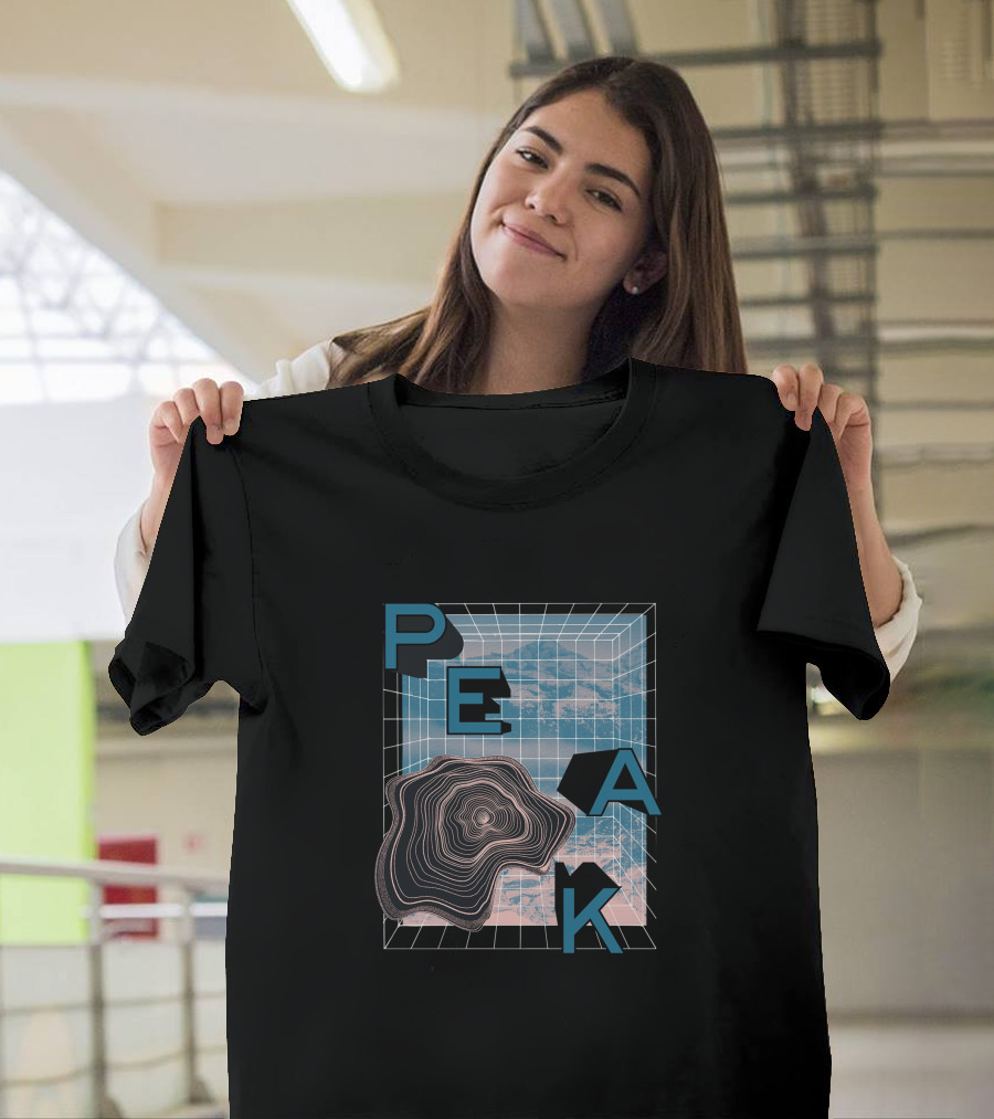 PEAK Retro Futuristic Grid with Topographic Layer Elements T-Shirt