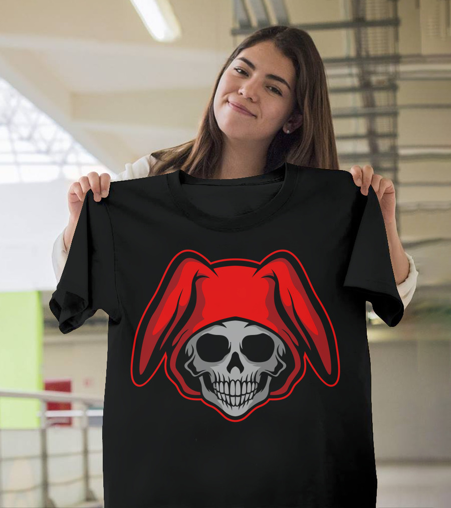 Red Hooded Bunny Eared Skull T-Shirt