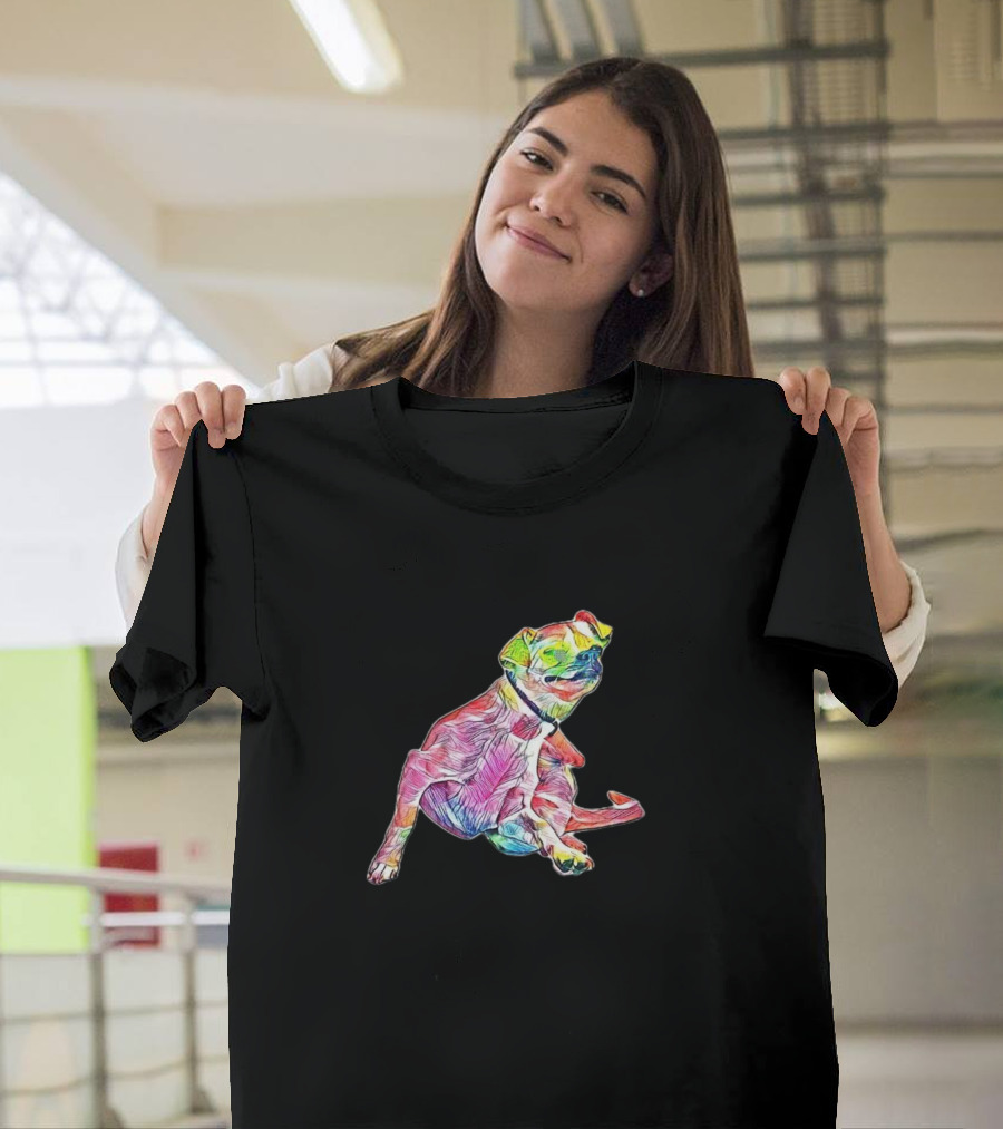 Small Mixed Breed Colorful Abstract White Dog T-Shirt