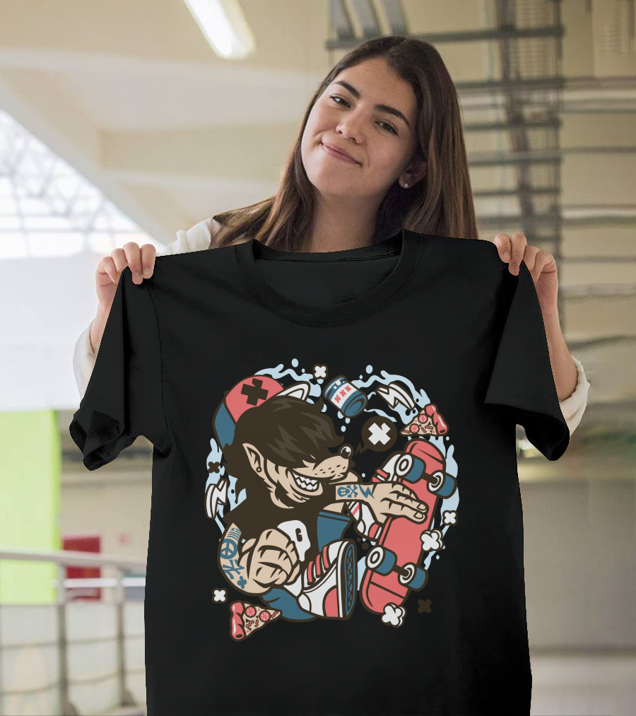 Wolf Skater Pizza and Soda Street T-Shirt