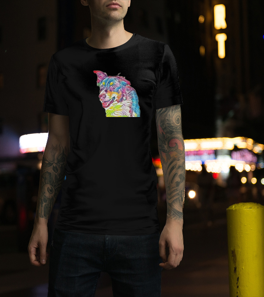 A Close Up Of A Colorful Border Collie T-Shirt