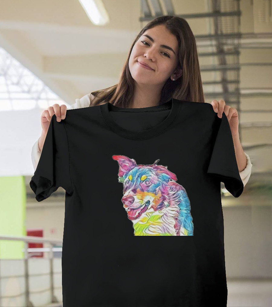 A Close Up Of A Colorful Border Collie T-Shirt