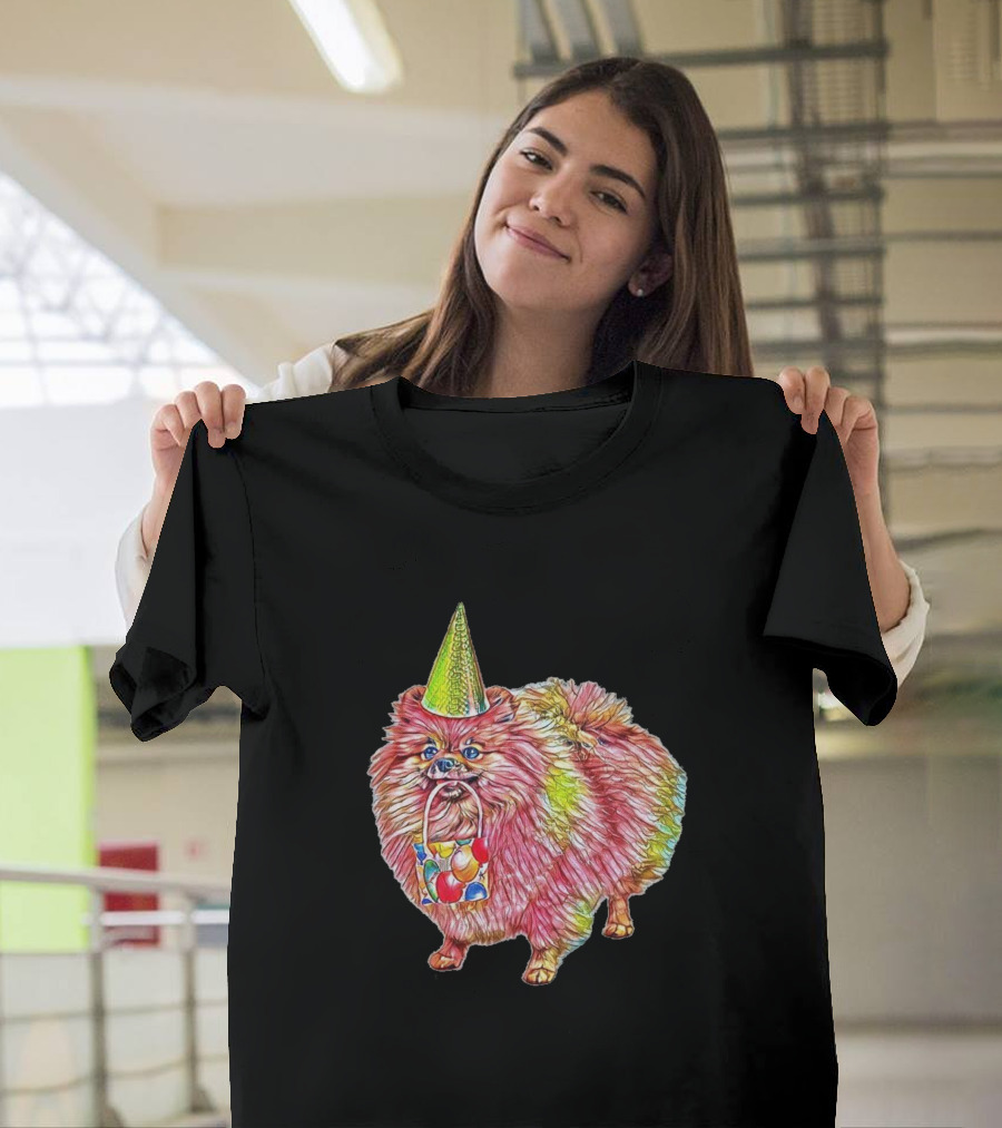 A Cute Little Fluffy Pomerani Party Hat and Gift Bag T-Shirt