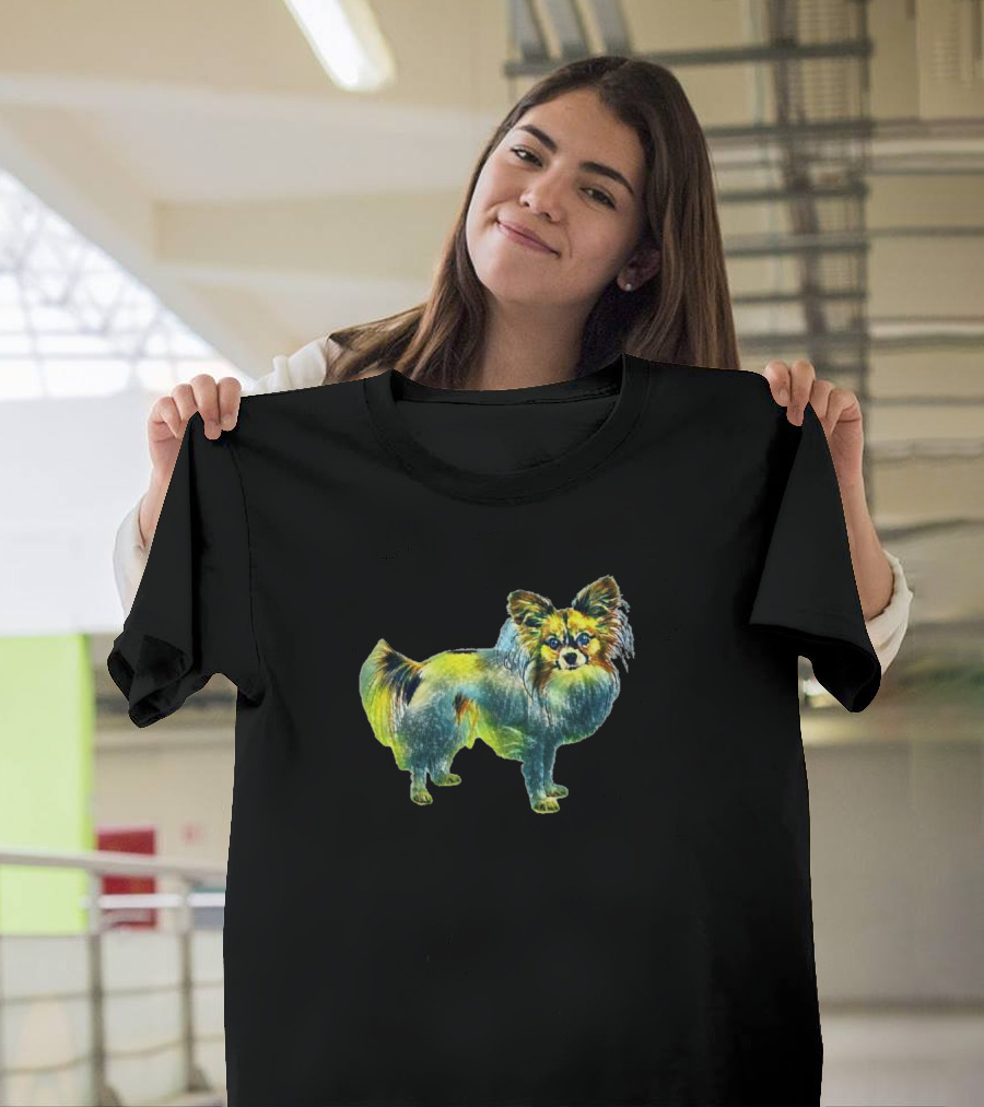 A Cute Papillon Dog Standing Colorful Watercolor T-Shirt