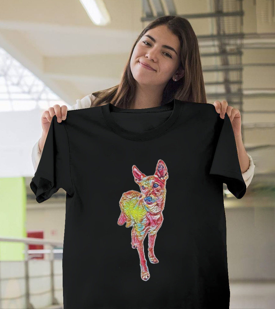 A Cute Young Mixed Breed Dog Colorful Abstract T-Shirt