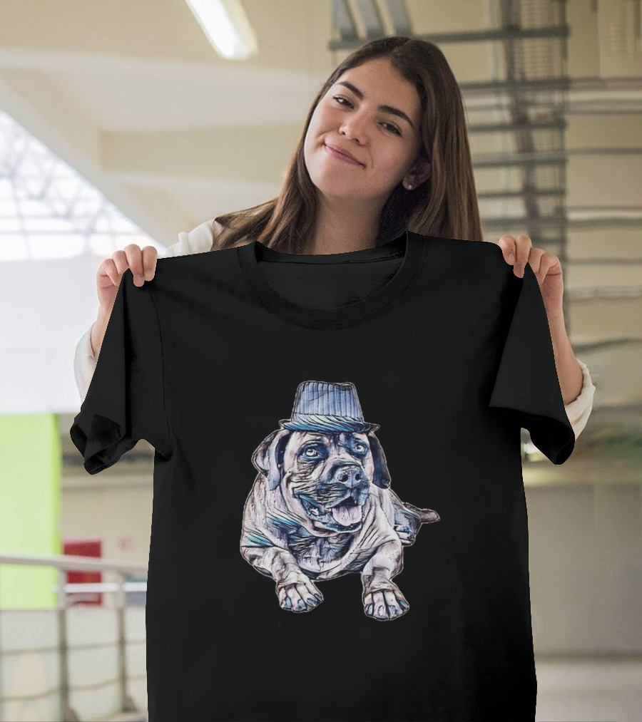 A Happy Mastiffdog Wearing Fedora Hat T-Shirt