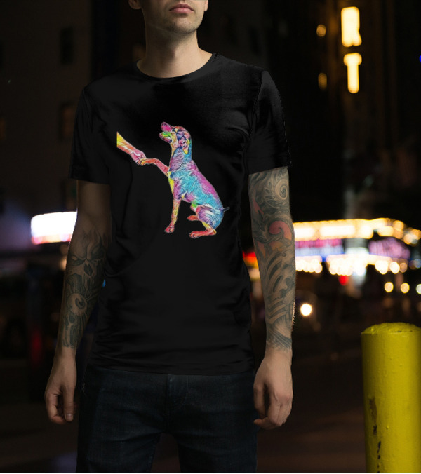 A Side View Of A Happy Mixed Dog Looking Up While Shaking Hands T-Shirt