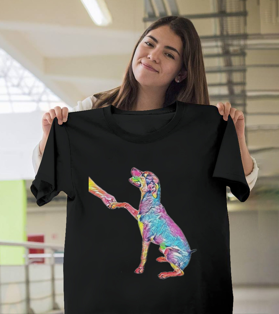 A Side View Of A Happy Mixed Dog Looking Up While Shaking Hands T-Shirt