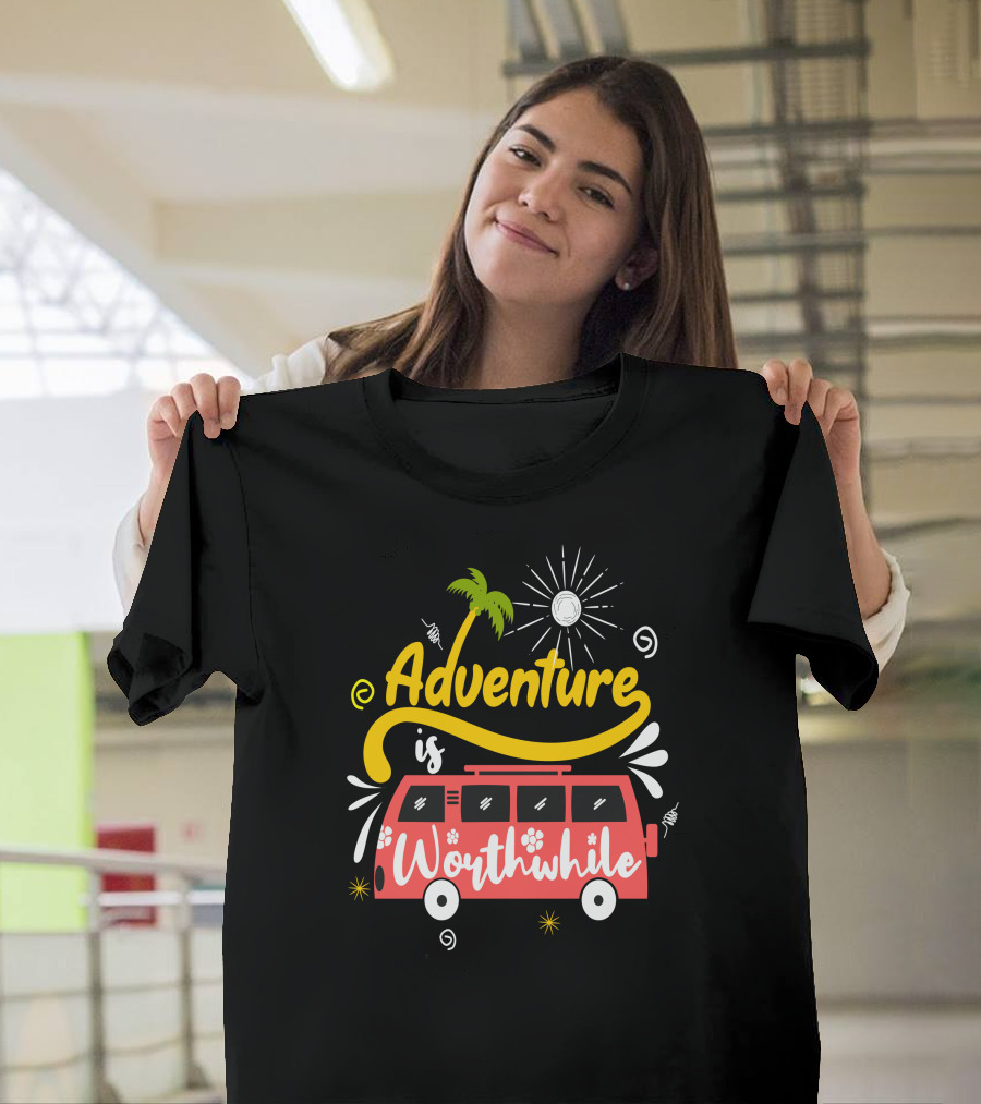Adventure Is Worthwhile Palm Tree Camper Sunburst T-Shirt