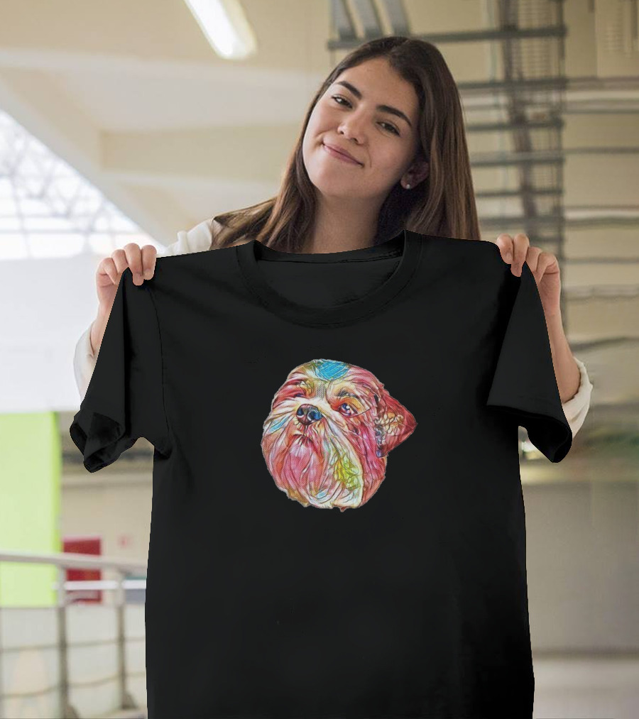 An Adorable Head Shot of a Colorful Lhasa Apso T-Shirt