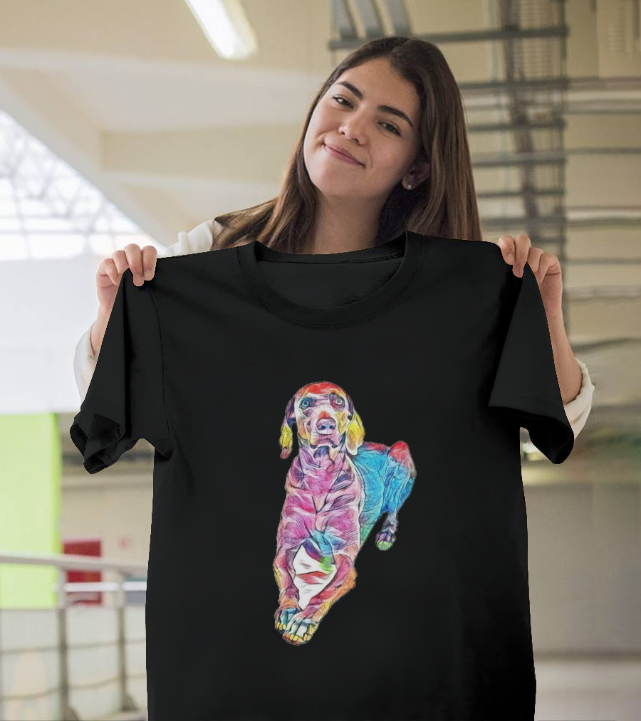 An Attentive Weimaraner Dog in Vibrant Colors T-Shirt