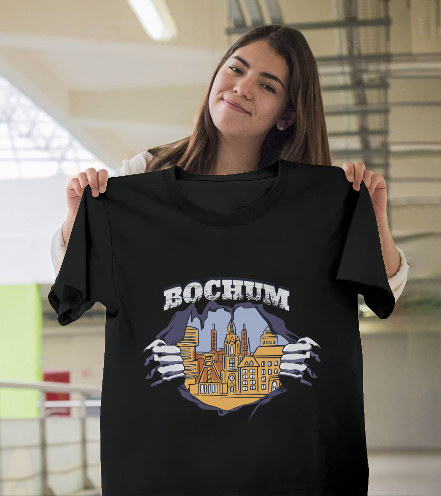 Bochum Skyline Cityscape Hidden Behind Tearing Fabric T-Shirt