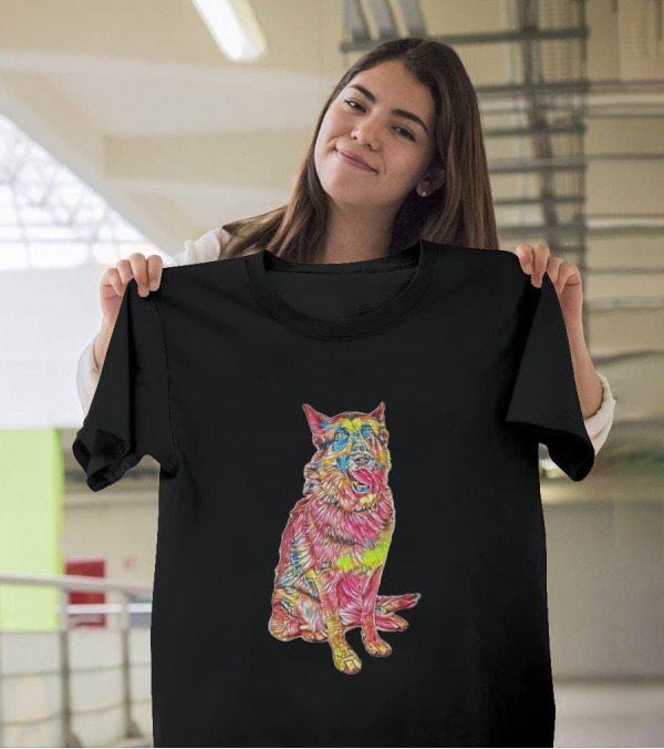 German Shepherd Dog Psychedelic Colors Sitting T-Shirt