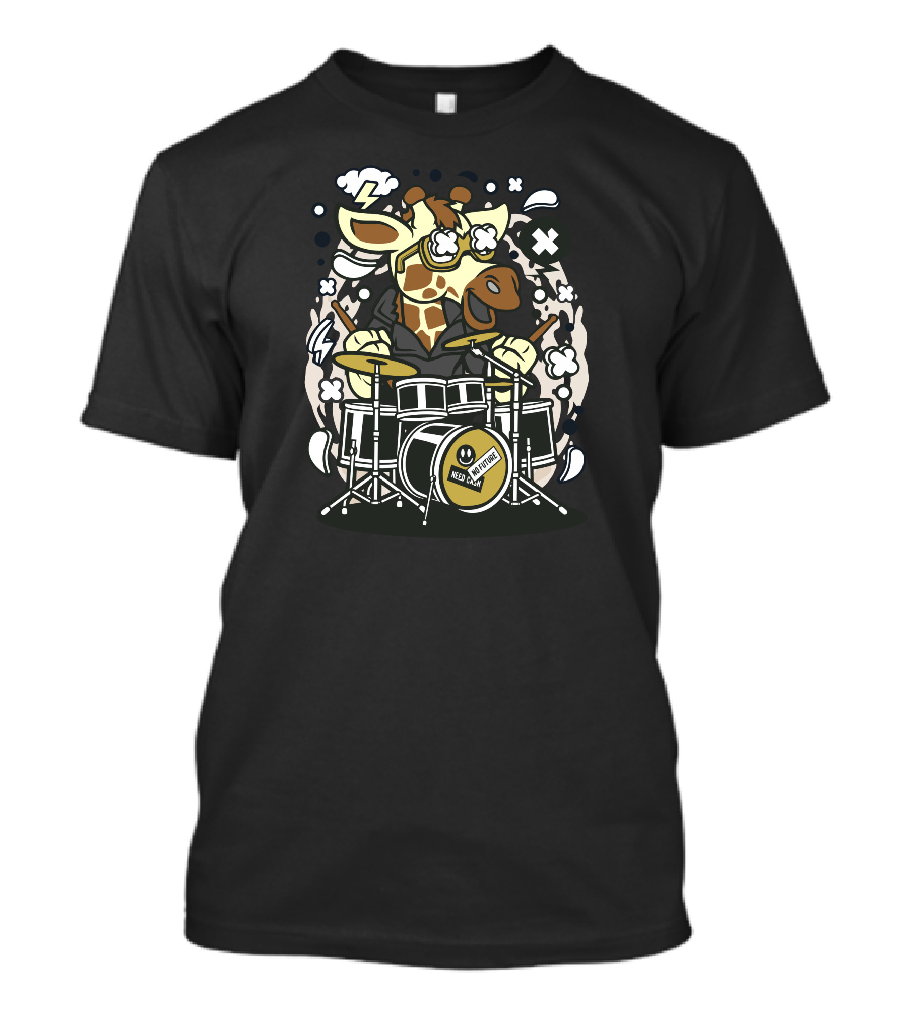 Need Anywhere Giraffe Drummer With Goggles And X Eyes Playing Drums T-Shirt