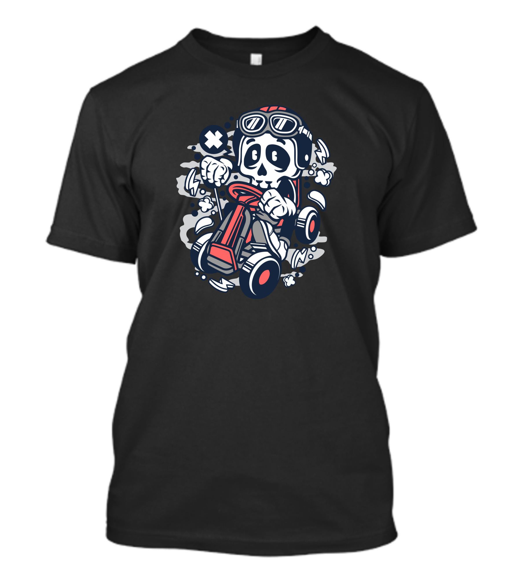 Gokart Skull Racing Skeleton With Aviator Goggles And Smoke Clouds T-Shirt