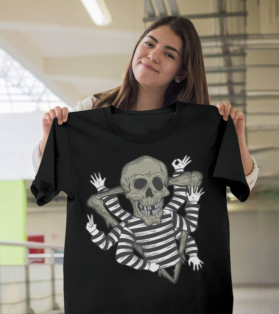 The Skull Has Many Hands Peace and Stripes Skeleton T-Shirt