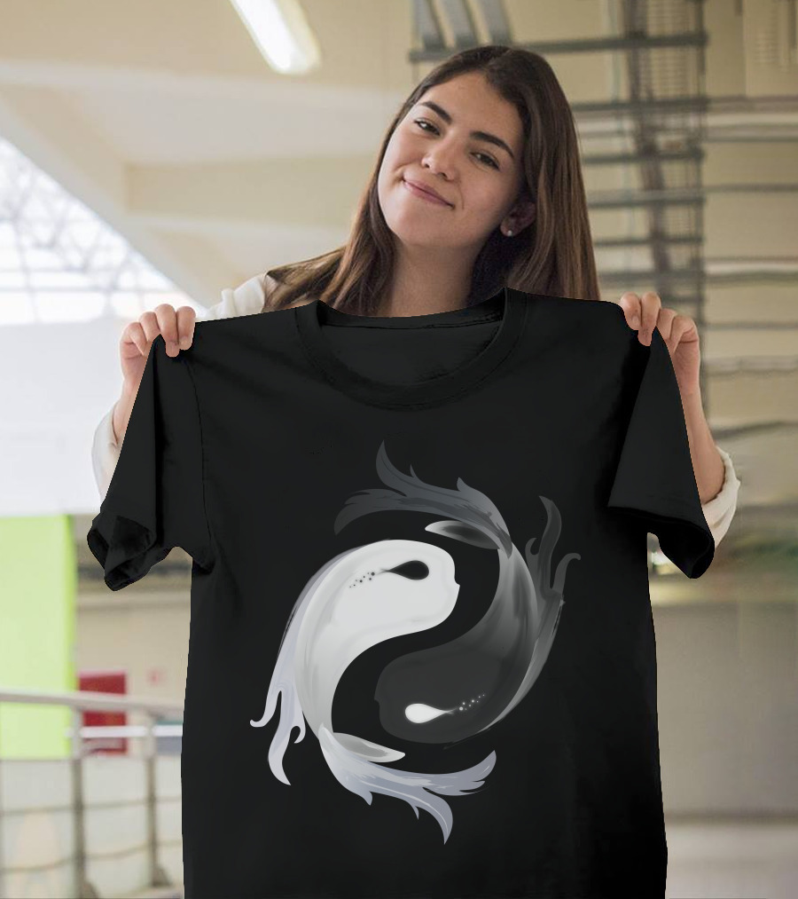 Yin Yang Symbol with Black and White Koi Fish T-Shirt
