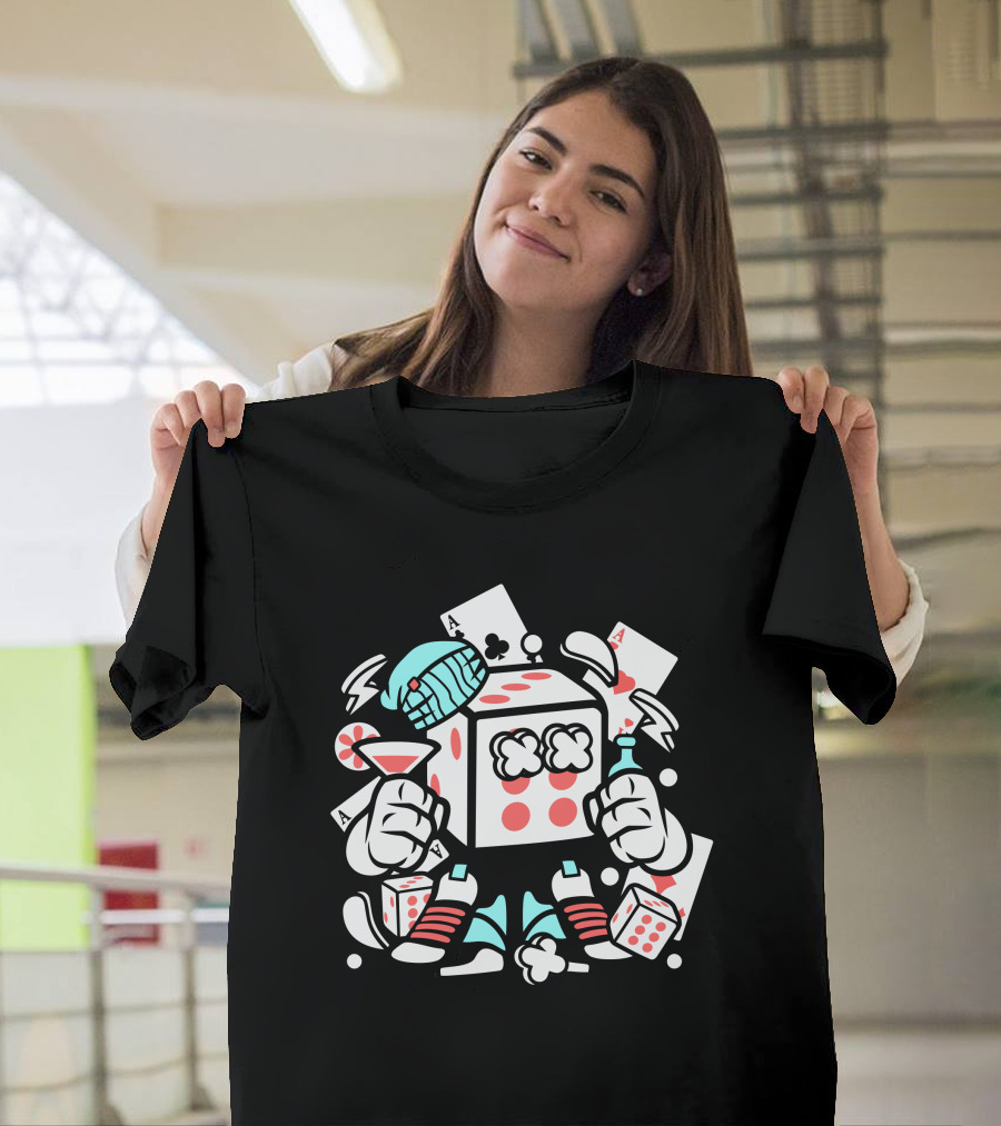 Dice Rolling Poker Cards with Martini and Sneakers T-Shirt