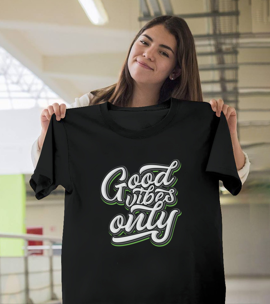Good Vibes Only Retro Script Style with Neon Green Outline T-Shirt