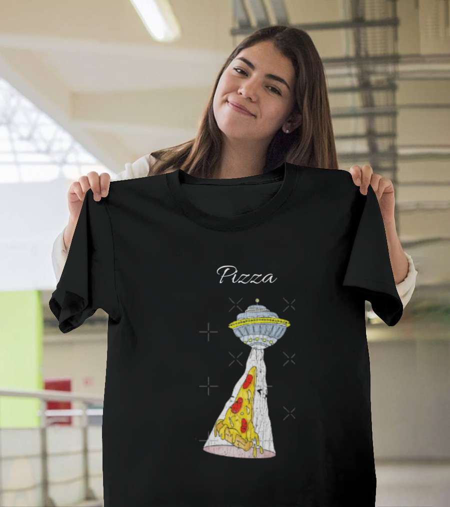 Pizza Funny Pizza UFO Vintage Illustration Hum T-Shirt