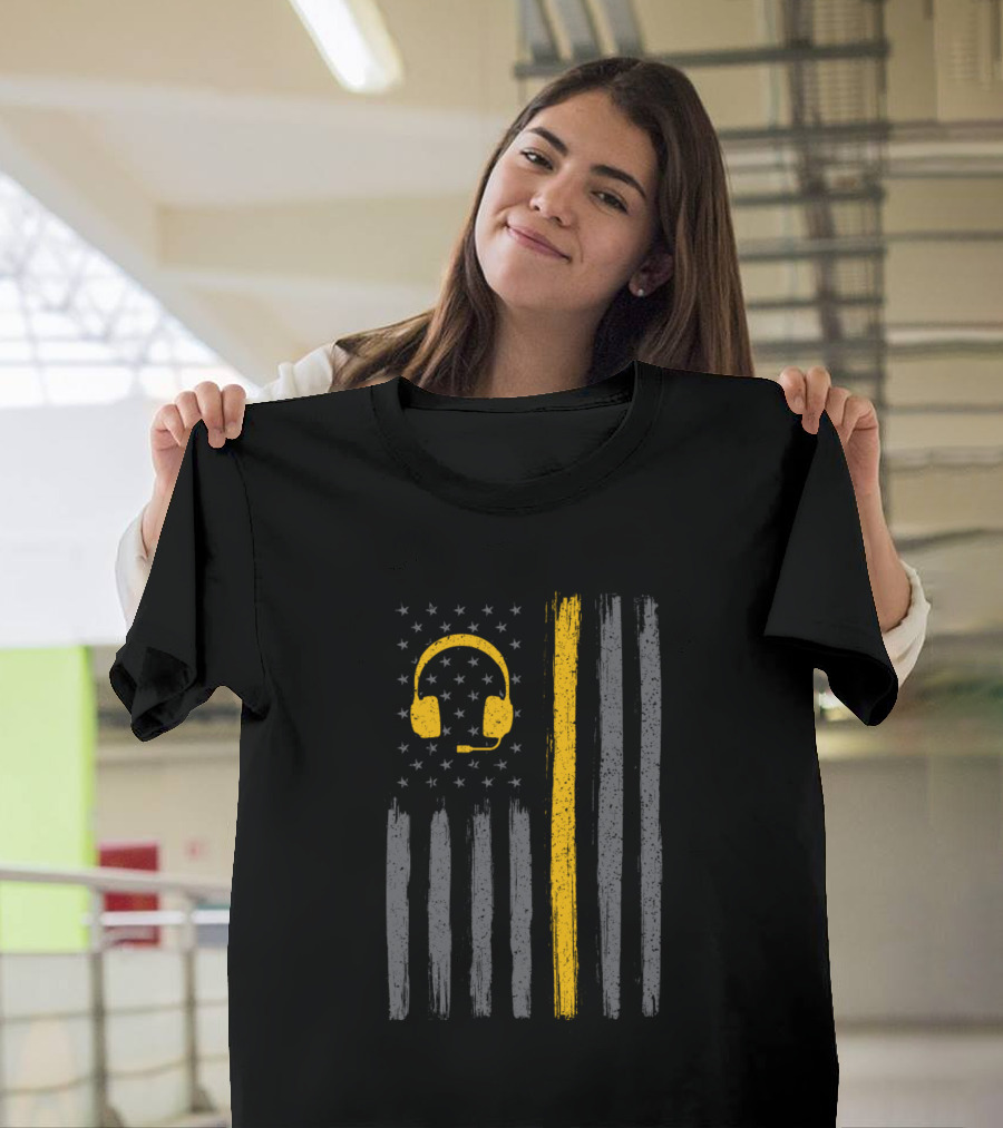 Thin Yellow Line American Flag Headset 911 Dispatcher T-Shirt