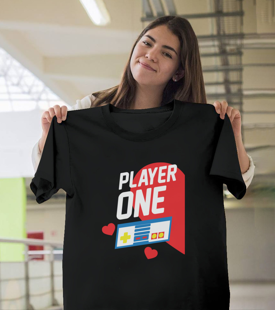 Player One Funny Gaming Controller Heart Valentine T-Shirt