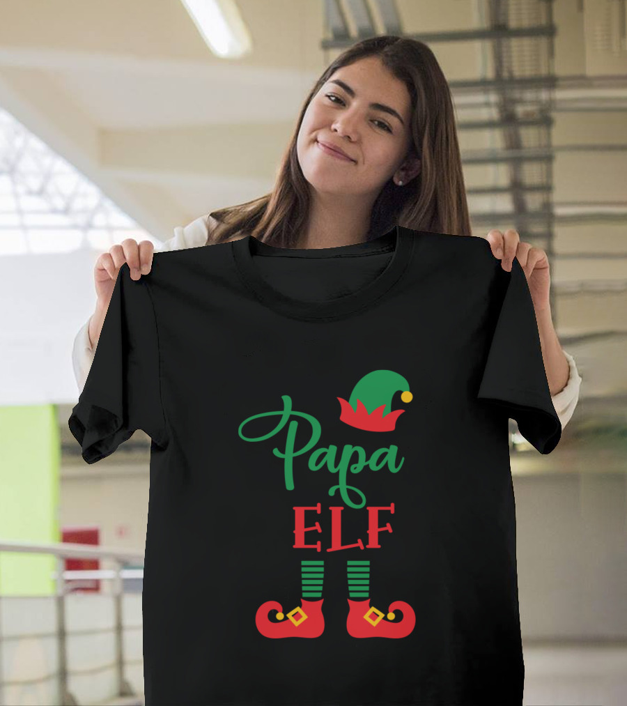 Papa Elf Green Hat Red Shoes Christmas T-Shirt