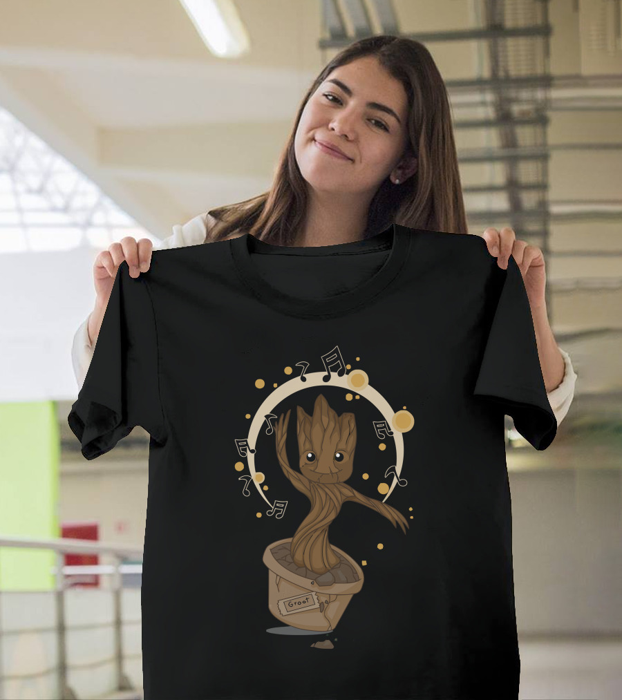 Dancing Groot with Music Notes in a Pot T-Shirt