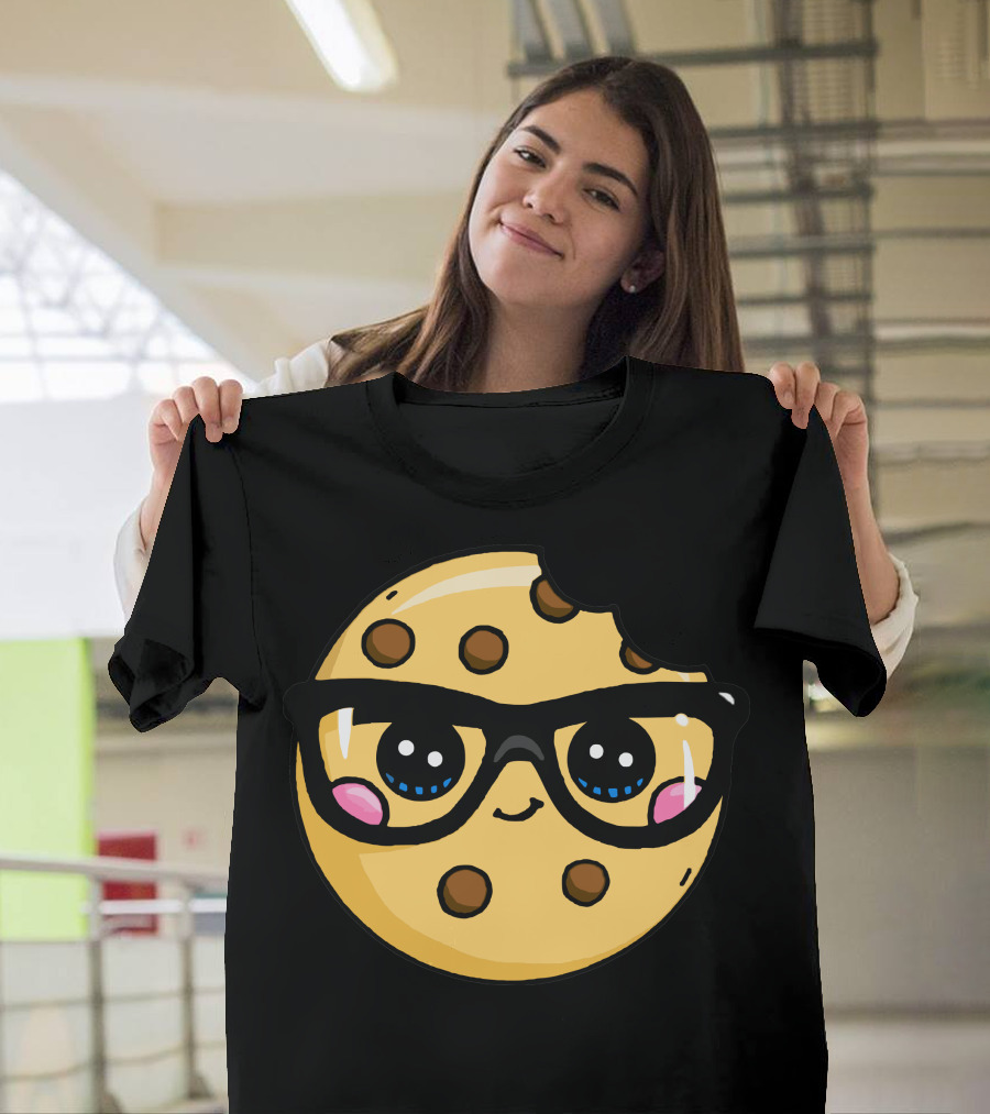Kawaii Nerd Cookie with Glasses and Bite Mark T-Shirt