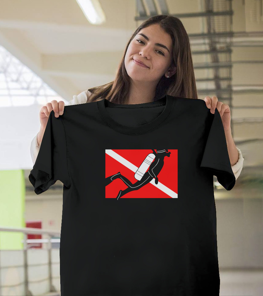 Scuba Diver Over Dive Flag T-Shirt