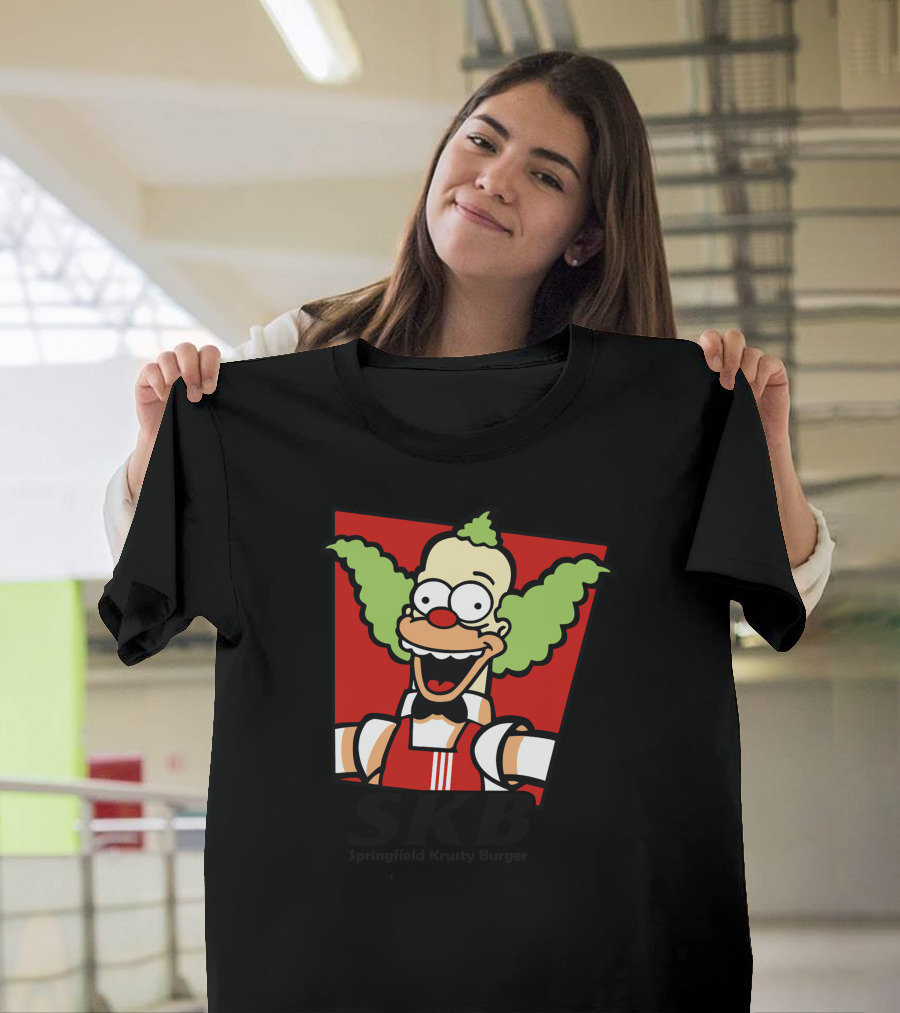 SKB Springfield Krusty Burger Red Background Clown Character T-Shirt