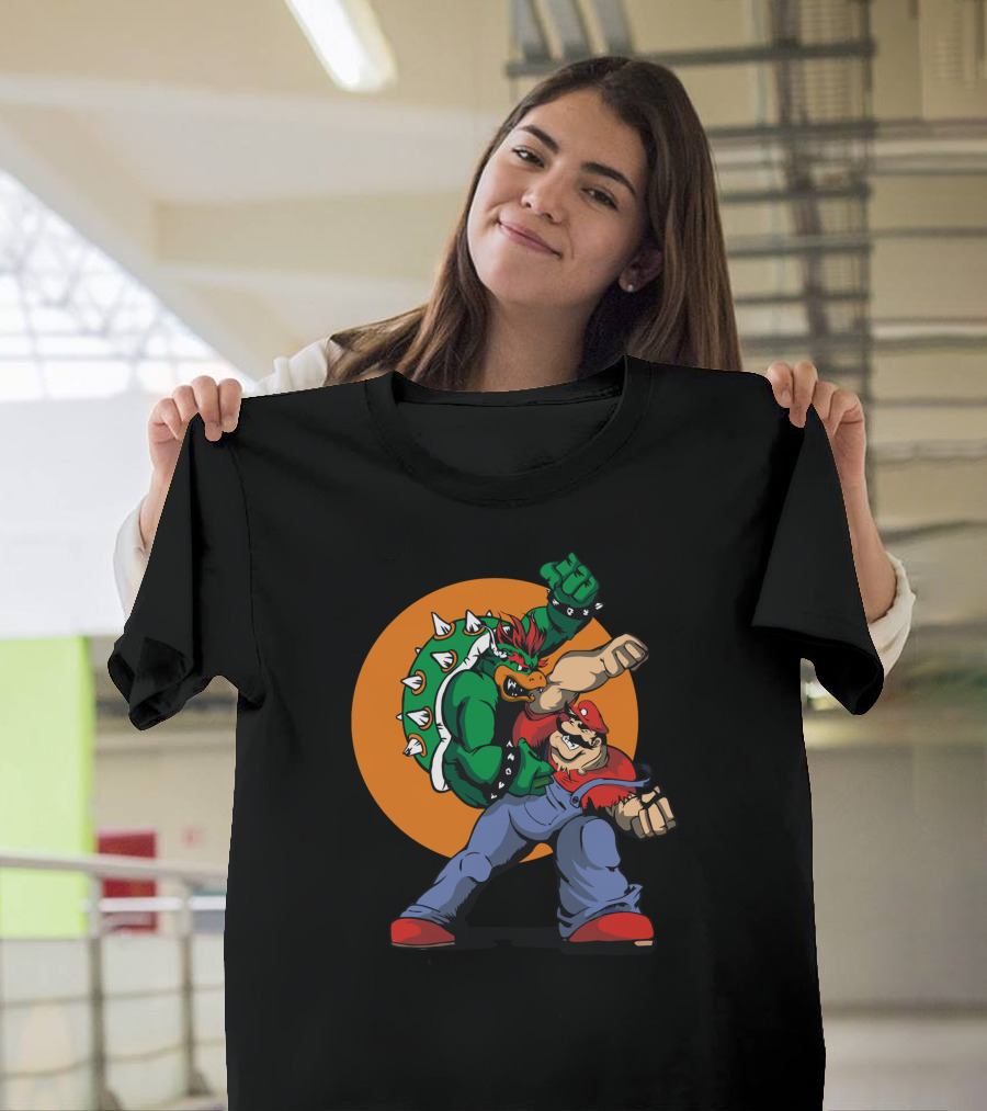 The Eternal Battle: Iconic Showdown of Mario and Bowser in Bold Colors T-Shirt
