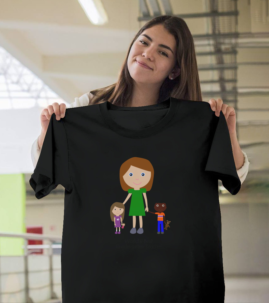 World's Best Kindergarten Teacher Cute Cartoon with Children T-Shirt