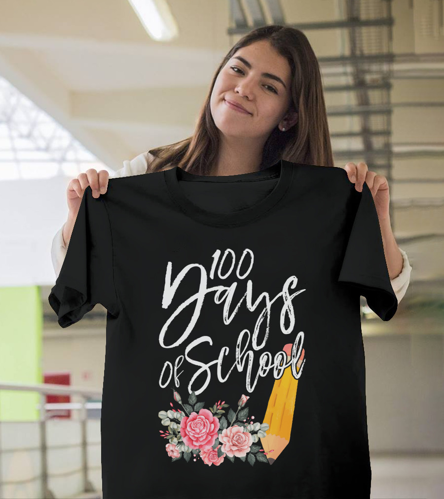100 Days of School Floral Pencil T-Shirt