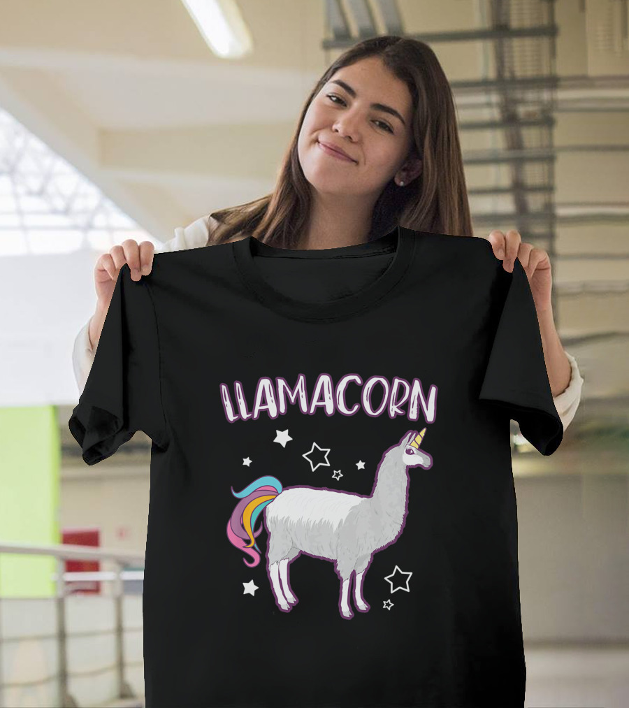 Kids Llamacorn Funny Cute Unicorn Llama with Stars T-Shirt