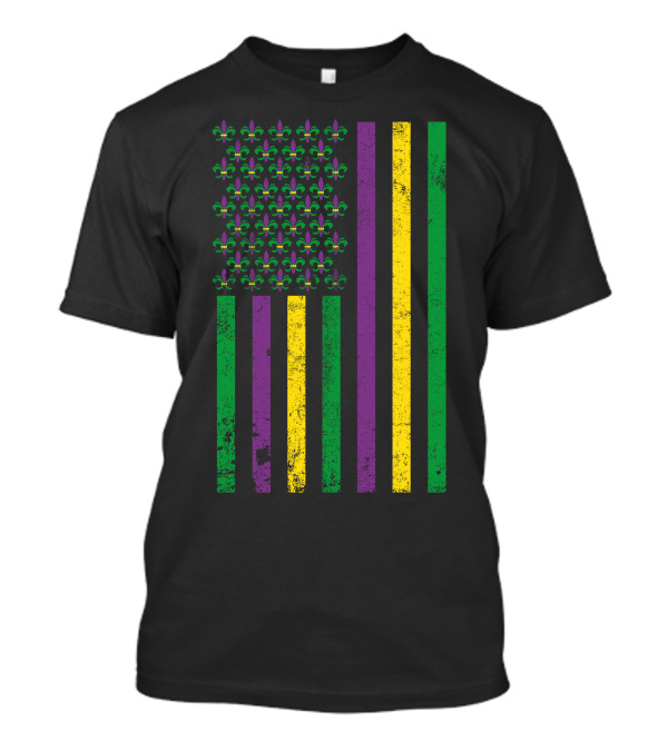 Mardi Gras Fleur De Lis American Flag T-Shirt