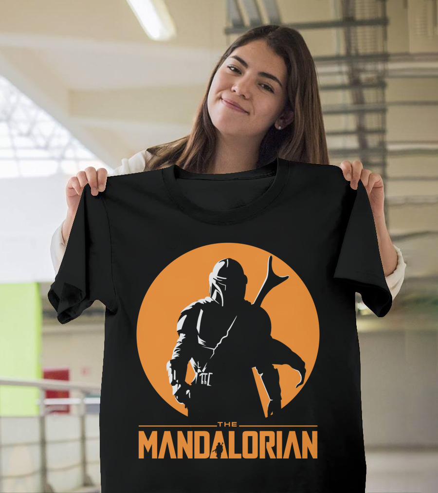 The Mandalorian Silhouette Against Orange Sun Circle T-Shirt