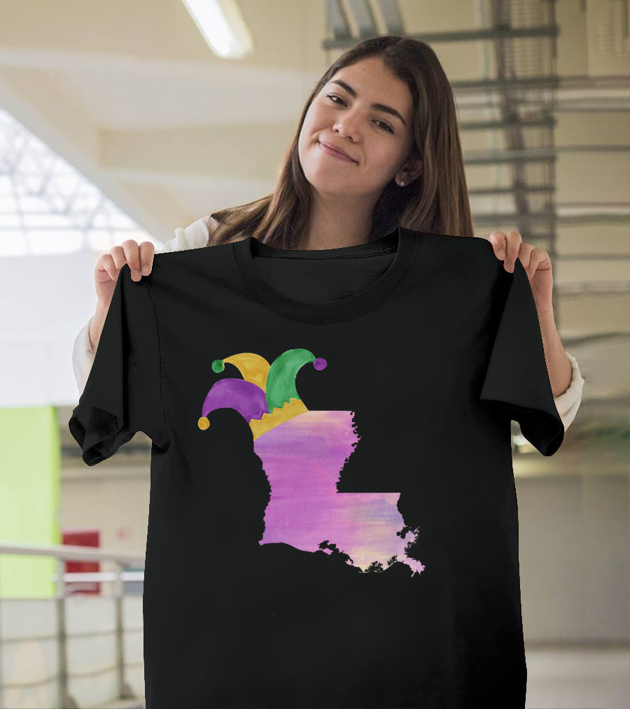 Mardi Gras Louisiana Watercolor Jester Hat T-Shirt