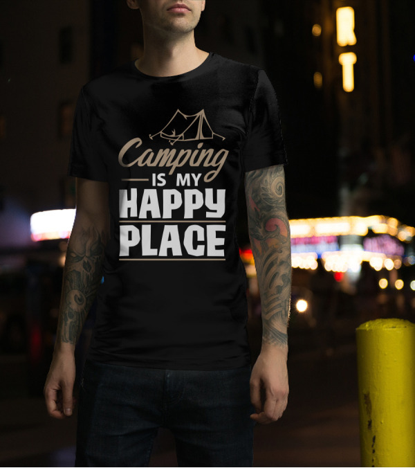 Camping Is My Happy Place Tent Sketch T-Shirt